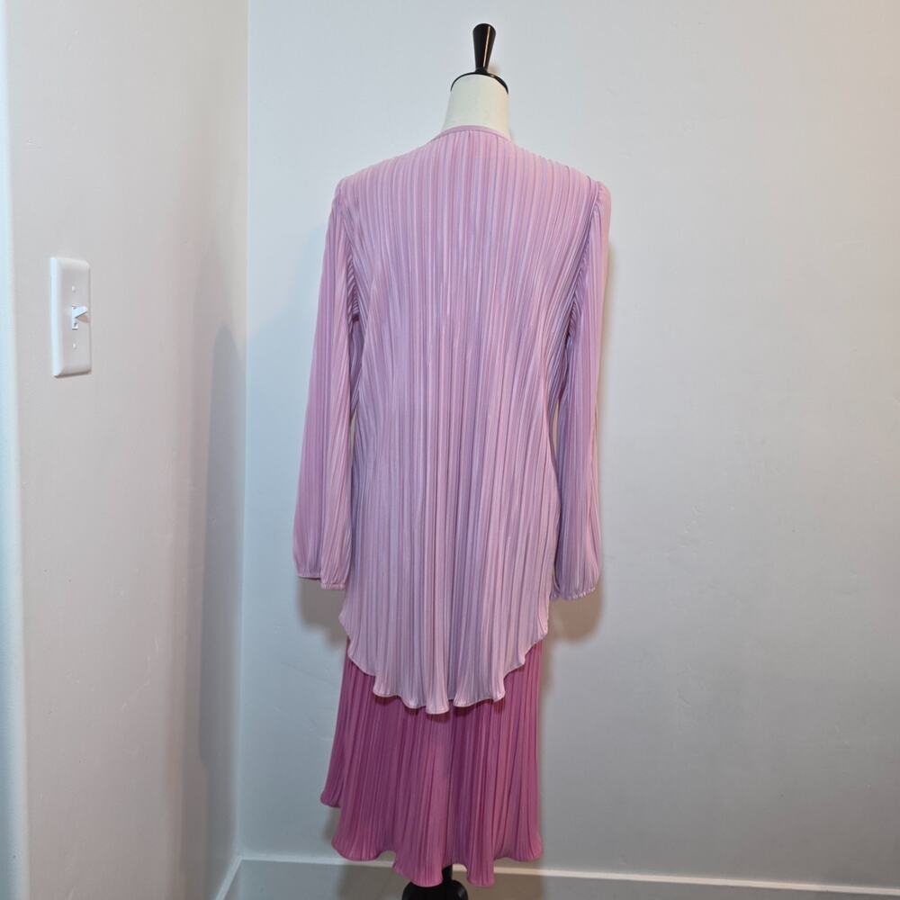 Vintage Pink Mini Accordion Pleat Overlay Dress Size L Long Sleeve Boho Modest - Picture 6 of 9